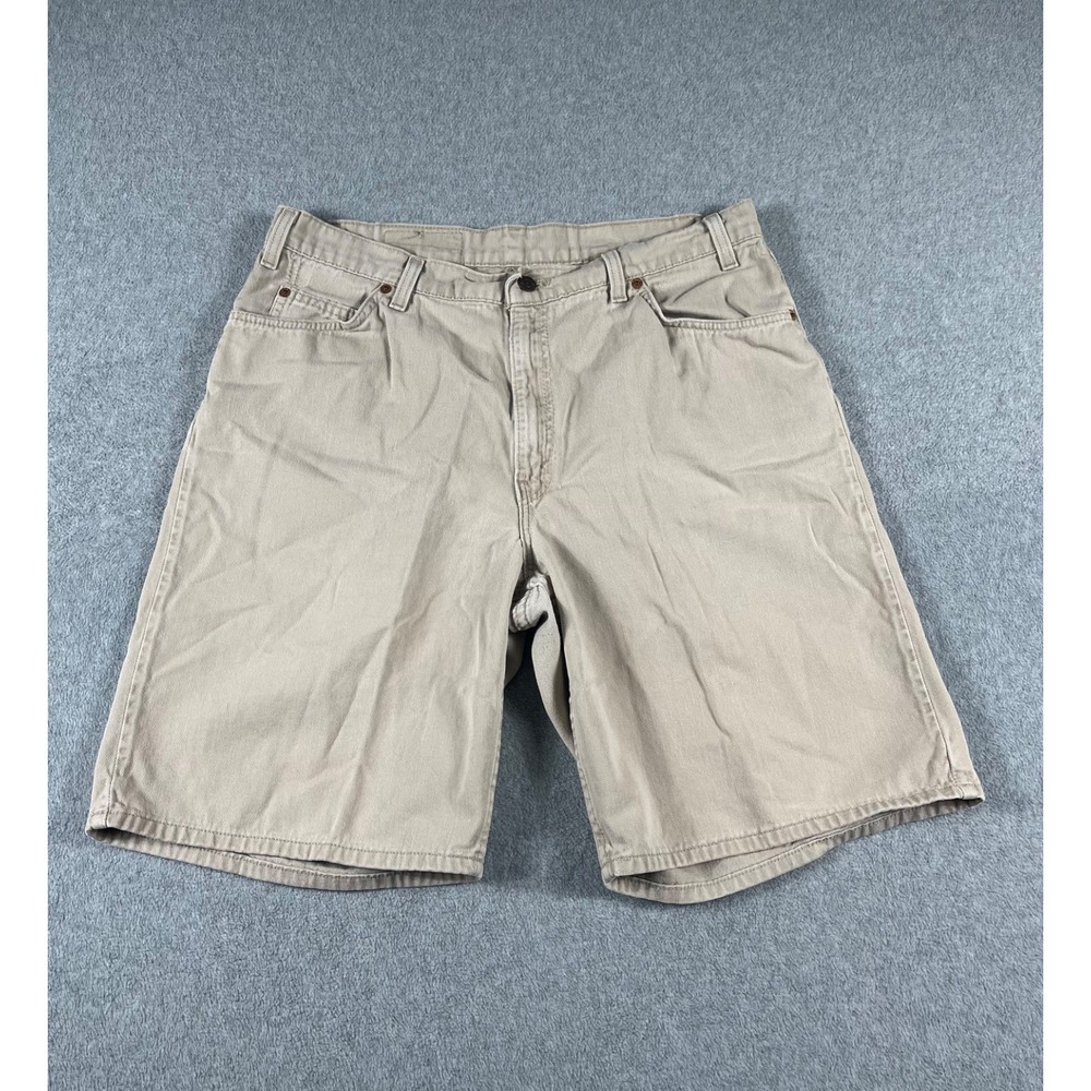 Vintage Made in USA Levis 560 Shorts Mens 36 Loose Fit Tan Khaki Denim Jorts 90s